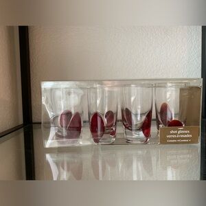 NEW Set of 4 Double Shot Glasses Red Spots Drinking Bar Barware Valentine’s Day
